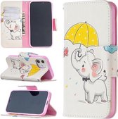 Voor iPhone 12 mini Gekleurd tekeningpatroon Horizontaal leren flip-hoesje met houder & kaartsleuven & portemonnee (olifant)