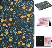 Voor iPad 10.2 bloempatroon horizontale flip lederen tas met kaartsleuven en houder (geel fruit)