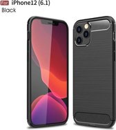Voor iPhone 12/12 Pro 6.1 inch geborstelde textuur koolstofvezel TPU-hoes (zwart)