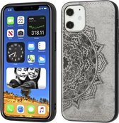 Voor iPhone 12 mini Mandala in reliëf gemaakte stoffen hoes PC + TPU mobiele telefoonhoes met magnetische functie en draagriem (grijs)