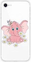 Voor iPhone SE (2020) schokbestendig geverfd transparant TPU beschermhoes (kleine roze olifant)
