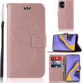 Voor Galaxy A51 Windgong Uil Embossing Patroon Horizontale Flip Leren Case met Houder & Kaartsleuven & Portemonnee (Rose Rood)