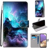 Voor Samsung Galaxy A32 5G Gekleurde Tekening Cross Textuur Horizontale Flip PU Lederen Case met Houder & Kaartsleuven & Portemonnee & Lanyard (Kleurrijke Wolken)