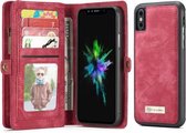 CaseMe-008 voor iPhone X / XS TPU + PC Magnetische absorptie Afneembare achterkant Horizontale flip lederen tas met houder & kaartsleuven & rits Portemonnee & fotolijst (rood)