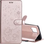 Voor Samsung Galaxy A42 5G Kat Bee Embossing Patroon Schokbestendig Horizontaal Flip Leren Hoesje met Houder & Kaartsleuven & Portemonnee (Rose Goud)