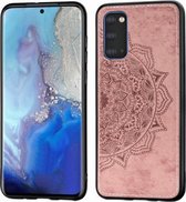 Voor Galaxy S20 Mandala in reliëf gemaakte stoffen hoes PC + TPU mobiele telefoonhoes met magnetische functie en draagriem (roségoud)