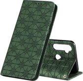 Voor OPPO Realme 5 / C3 / 6i Lucky Flowers Embossing Pattern Magnetische horizontale flip lederen tas met houder & kaartsleuven (donkergroen)