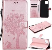 Voor Huawei Enjoy 20 5G Tree & Cat Pattern Pressed Printing Horizontale Flip PU Leather Case met Houder & Kaartsleuven & Portemonnee & Lanyard (Rose Gold)