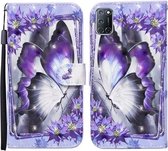 Voor OPPO A92 3D Geschilderd Patroon Horizontale Flip Leren Case met Houder & Portemonnee & Kaartsleuf & Lanyard (Paarse Vlinder)