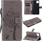 Voor Huawei Enjoy 20 5G Tree & Cat Pattern Pressed Printing Horizontale Flip PU Leather Case met houder & kaartsleuven & portemonnee & Lanyard (grijs)