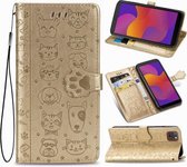 Voor Huawei Y5P 2020 & Honor 9S Mooie Kat en Hond Embossing Patroon Horizontale Flip Leren Hoes, met Houder & Kaartsleuven & Portemonnee & Cartoon Sluiting & Lanyard (Goud)