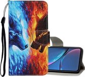 Voor iPhone XR Gekleurd tekeningpatroon Horizontaal lederen flip-hoesje met houder & kaartsleuven & portemonnee (Flame Wolf)