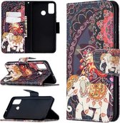 Voor Huawei Honor 9X Lite Gekleurde Tekening Patroon Horizontale Flip Leren Case met Houder & Kaartsleuven & Portemonnee (Bloem Olifant)