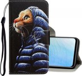 Voor Vivo Y19 3D Gekleurde Tekening Horizontale Flip PU Lederen Case met Houder & Kaartsleuven & Portemonnee (Donsjack Kat)