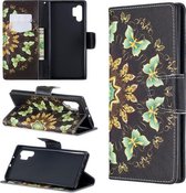 Gekleurde tekening patroon horizontale flip lederen tas met houder & kaartsleuven & portemonnee voor Galaxy Note10 + (halfronde vlinders)