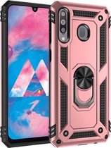 Armor schokbestendige TPU + pc-beschermhoes voor Galaxy M30, met 360 graden rotatiehouder (roségoud)