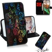 Gekleurde tekening patroon Kleurrijke magnetische gesp Horizontale flip PU lederen tas met houder & kaartsleuven & portemonnee & lanyard voor Galaxy Note 10/10 5G (Butterfies)