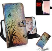 Gekleurd tekeningpatroon Kleurrijke magnetische gesp Horizontale flip PU lederen tas met houder & kaartsleuven & portemonnee & lanyard voor Galaxy S8 (vlinderorchidee)
