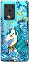 Voor Galaxy S20 Ultra Lucency Painted TPU beschermhoes (Blue Flower Unicorn)