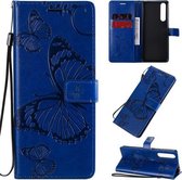 Voor Sony Xperia 1 II 3D Vlinders Embossing Patroon Horizontale Flip Leren Case met Houder & Kaartsleuf & Portemonnee & Lanyard (Blauw)