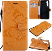 Voor OnePlus Nord 3D-vlinders reliëfpatroon horizontaal leren flip-hoesje met houder & kaartsleuf & portemonnee & lanyard (geel)