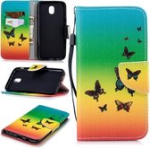 Voor Samsung Galaxy J5 (2017) (EU-versie) Gekleurd tekeningpatroon Horizontaal Flip TPU + PU lederen tas met houder & kaartsleuven & portemonnee & lanyard (Rainbow Butterfly)