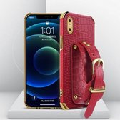 Gegalvaniseerde TPU-lederen tas met krokodillenpatroon met polsband voor iPhone XS Max (rood)