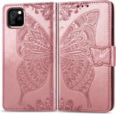 Butterfly Love Flowers Embossing Horizontale Flip Leather Case voor iPhone 11, met houder & kaartsleuven & portemonnee & lanyard (roségoud)