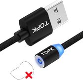 TOPK 1m 2.1A Output USB Mesh gevlochten magnetische oplaadkabel met LED-indicator, geen stekker (zwart)