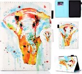 Voor Amazon Kindle Paperwhite 4 Gekleurde tekening stiksels Horizontale flip lederen tas, met houder en kaartsleuven (aquarel olifant)