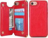 Voor iPhone 6 / 6s / 7/8 POLA TPU + pc-beplating Volledige dekking beschermhoes met houder & kaartsleuven en fotolijst (rood)
