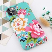 Voor iPhone 11 Pro Max Flower Pattern TPU Protecitve Case (Blue Background Peony)