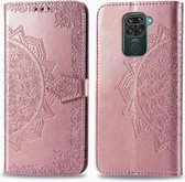 Voor Xiaomi Redmi 10X / Note 9 Halverwege Mandala-reliëfpatroon Horizontale lederen flip-hoes met houder & kaartsleuven & portemonnee & fotolijst & lanyard (roségoud)