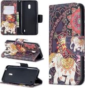 Gekleurde tekening patroon horizontale flip lederen tas met houder & kaartsleuven & portemonnee voor Nokia 2.2 (bloem olifant)