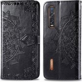 Voor OPPO Find X2 Pro Halverwege Mandala-reliëfpatroon Horizontale lederen flip-hoes met houder & kaartsleuven & portemonnee & fotolijst & lanyard (zwart)