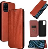 Voor OPPO Realme V11 5G Koolstofvezel Textuur Magnetische Horizontale Flip TPU + PC + PU lederen tas met kaartsleuf (bruin)