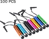100 STUKS 2 in 1 3,5 mm koptelefoonpoort Anti-stof plug + capacitief touchscreen Bullet Stylus Pen TouchPen, voor mobiele telefoons en tablets, Grootte: 4,5 x 0,8 cm, willekeurige kleurweergave