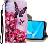 Voor OPPO A8 Gekleurde tekening patroon Horizontale flip lederen tas met houder & kaartsleuven & portemonnee (paarse vlinder)