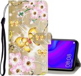 Voor Huawei Nova 5 3D Gekleurde Tekening Horizontale Flip PU Lederen Case met Houder & Kaartsleuven & Portemonnee (Gouden Vlinder)