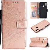 Voor Huawei Y7 (2019) Totem Bloem Reliëf Horizontale Flip TPU + PU Leren Case met Houder & Kaartsleuven & Portemonnee (Rose Goud)
