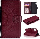 Totem bloem reliëf horizontale flip TPU + PU lederen tas met houder & kaartsleuven & portemonnee voor iPhone XR (bruin)