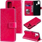 Voor Huawei Honor 9X Lite Totem Bloem Reliëf Horizontale Flip TPU + PU lederen tas met houder & kaartsleuven & portemonnee (rood)