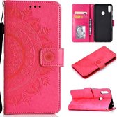 Voor Huawei Y7 (2019) Totem Bloem Reliëf Horizontale Flip TPU + PU lederen tas met houder & kaartsleuven & portemonnee (rood)