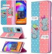 Voor Samsung Galaxy A31 Gekleurde Tekening Patroon Onzichtbare Magnetische Horizontale Flip PU Lederen Case met Houder & Kaartsleuven & Portemonnee (Olifant)