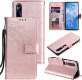 Voor xiaomi mi 10 pro 5g totem bloem reliëf horizontale flip tpu + pu lederen tas met houder & kaartsleuven & portemonnee (rose goud)