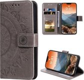 Totem Flower Reliëf Horizontale Flip TPU + PU lederen tas met houder & kaartsleuven & portemonnee voor iPhone 12/12 Pro (grijs)