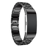 Met diamant bezaaide massieve roestvrijstalen polsband horlogeband voor Fitbit Charge 2 (zwart)