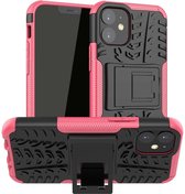 Voor iPhone 12 5.4 inch Tyre Texture Shockproof TPU + PC beschermhoes met houder (Rose Red)