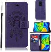 Voor Xiaomi Redmi Note 9 Windgong Uil Embossing Patroon Horizontale Flip Leren Case met Houder & Kaartsleuven & Portemonnee (Paars)