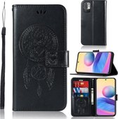 Voor Xiaomi Redmi Note 10 5G Windgong Uil Embossing Patroon Horizontale Flip Lederen Case met Houder & Kaartsleuven & Portemonnee (Zwart)